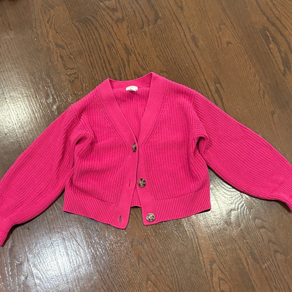 H&M Hot Pink Cropped Ribbed Cardigan